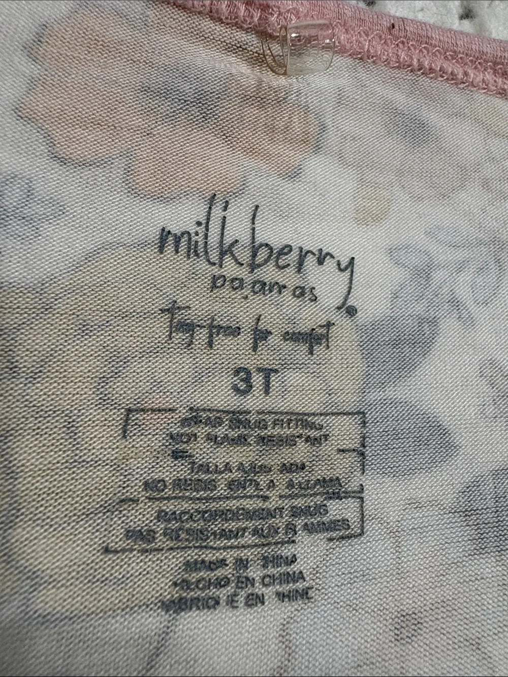 Milkberry Bamboo Pajamas Girls Floral Short Sleeves Snug Fitting Top Size 3T !